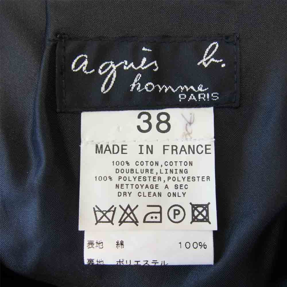 agnes b. アニエスベー homme オム フランス製 国内正規 起毛コットン センタープレス スラックス パンツ ブラック系 38【中古】