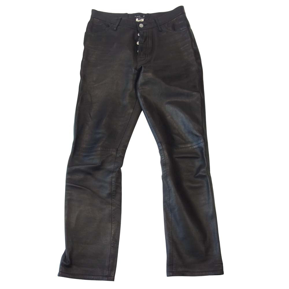 agnes b. アニエスベー homme オム フランス製 国内正規 ボタンフライ ラムレザー パンツ ブラック系 40【中古】