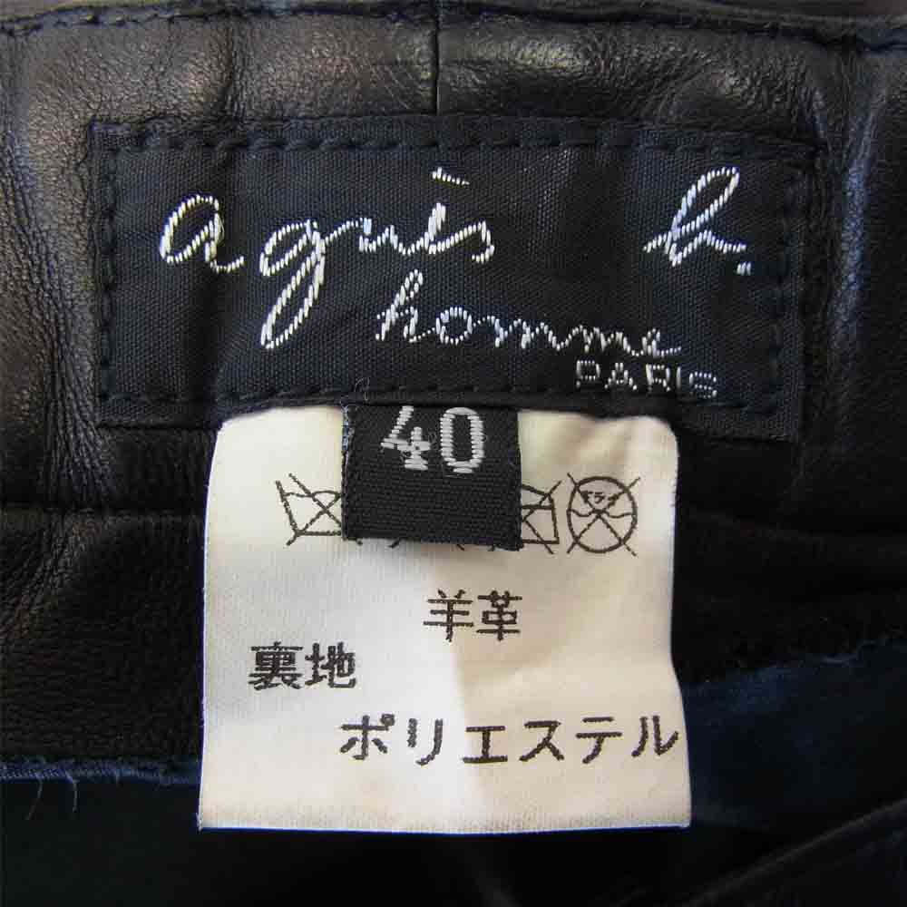 agnes b. アニエスベー homme オム フランス製 国内正規 ボタンフライ ラムレザー パンツ ブラック系 40【中古】