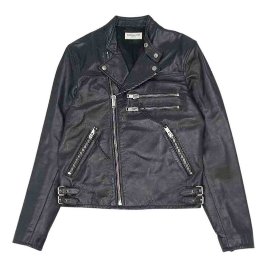 SAINT LAURENT サンローラン エディ期 16SS 430722 YC1AB MADE IN ITALY L01 カーフ レザー ダブルライダース ブラック系 46【美品】【中古】