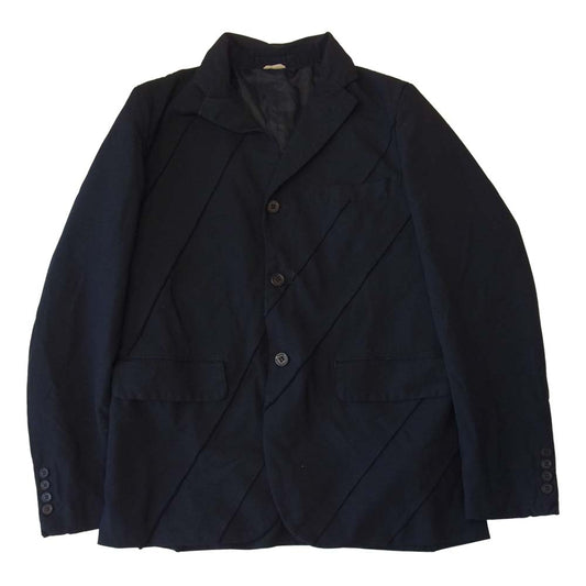 COMME des GARCONS コムデギャルソン HOMME DEUX オムドゥ 20SS DE-J055 エステル製品染め バイアス切替 テーラードジャケット ネイビー系 S【美品】【中古】