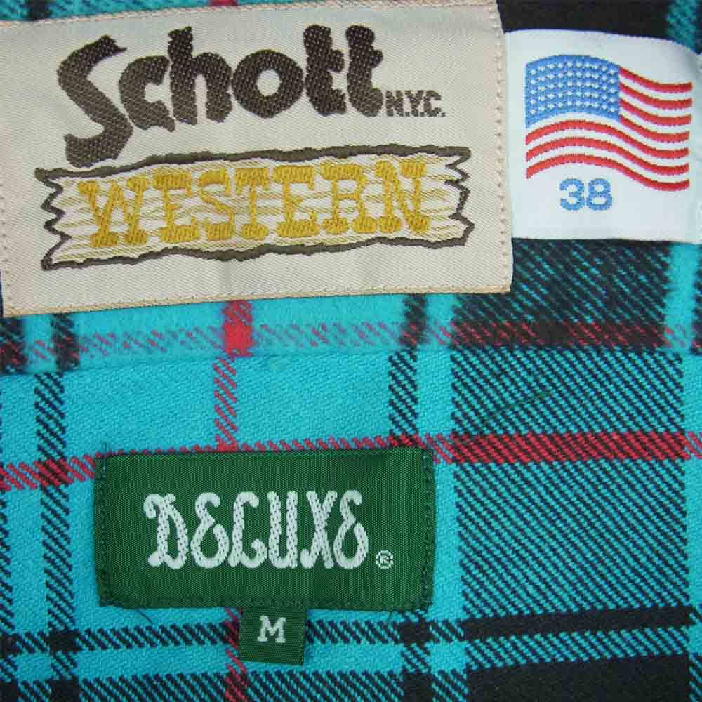 DELUXE デラックス C6AD1011 SCHOTT ショット ヘビーネル 長袖 チェック シャツ ライトブルー系 M【中古】