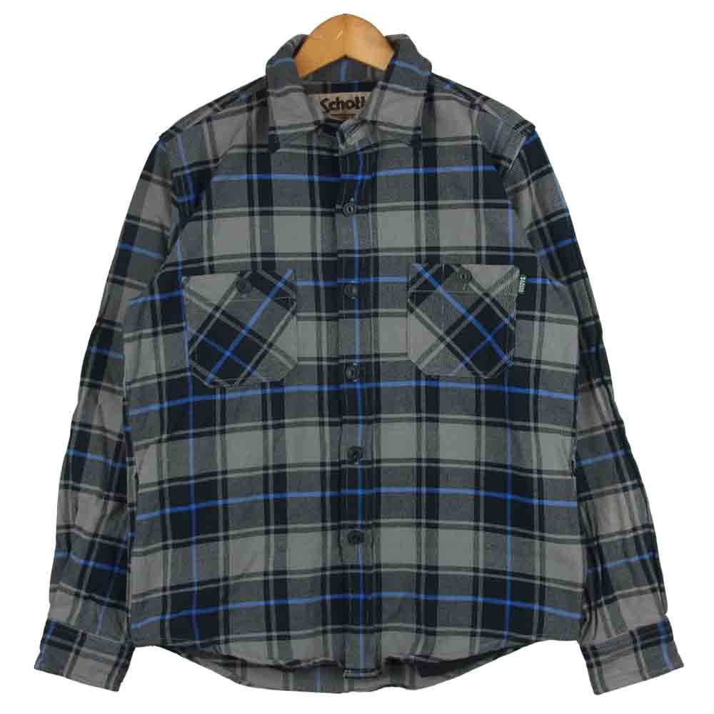 DELUXE デラックス SCHOTT ショット ヘビーネル 長袖 チェック シャツ コットン 中国製 グレー系 M【中古】