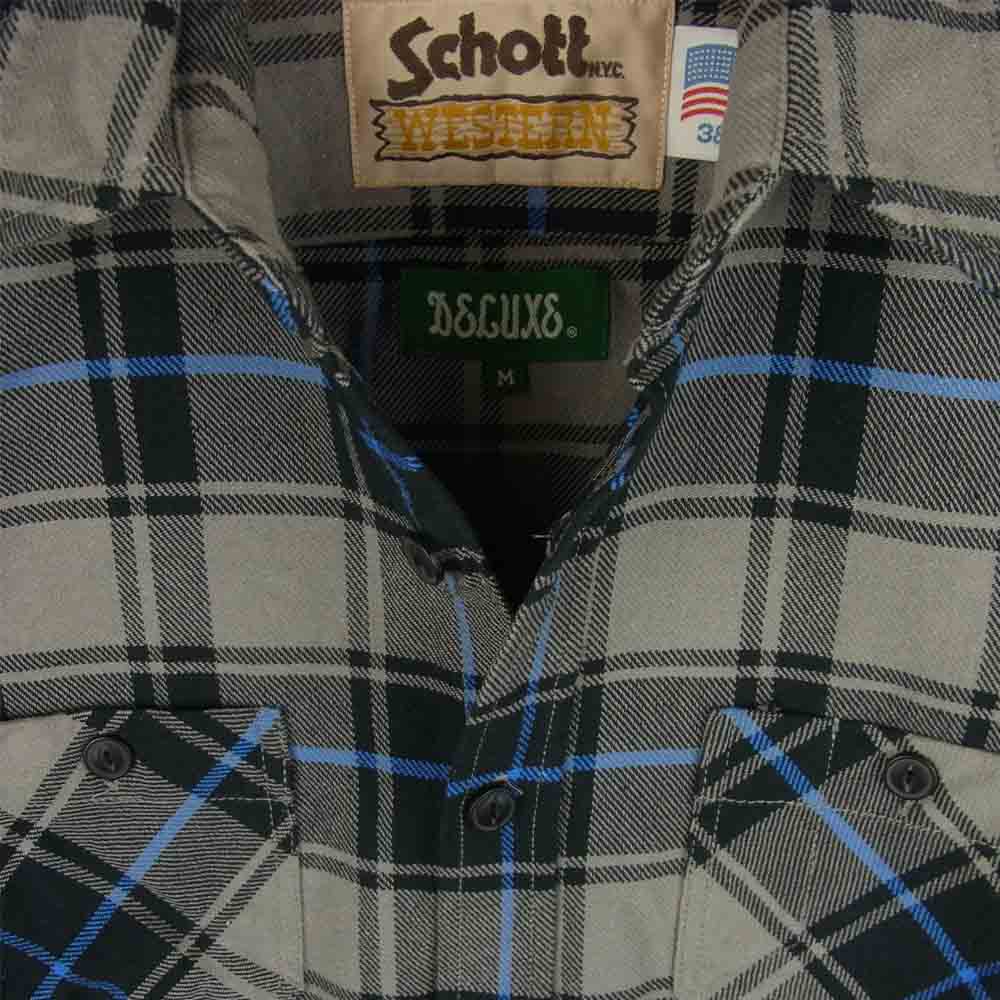 DELUXE デラックス SCHOTT ショット ヘビーネル 長袖 チェック シャツ コットン 中国製 グレー系 M【中古】