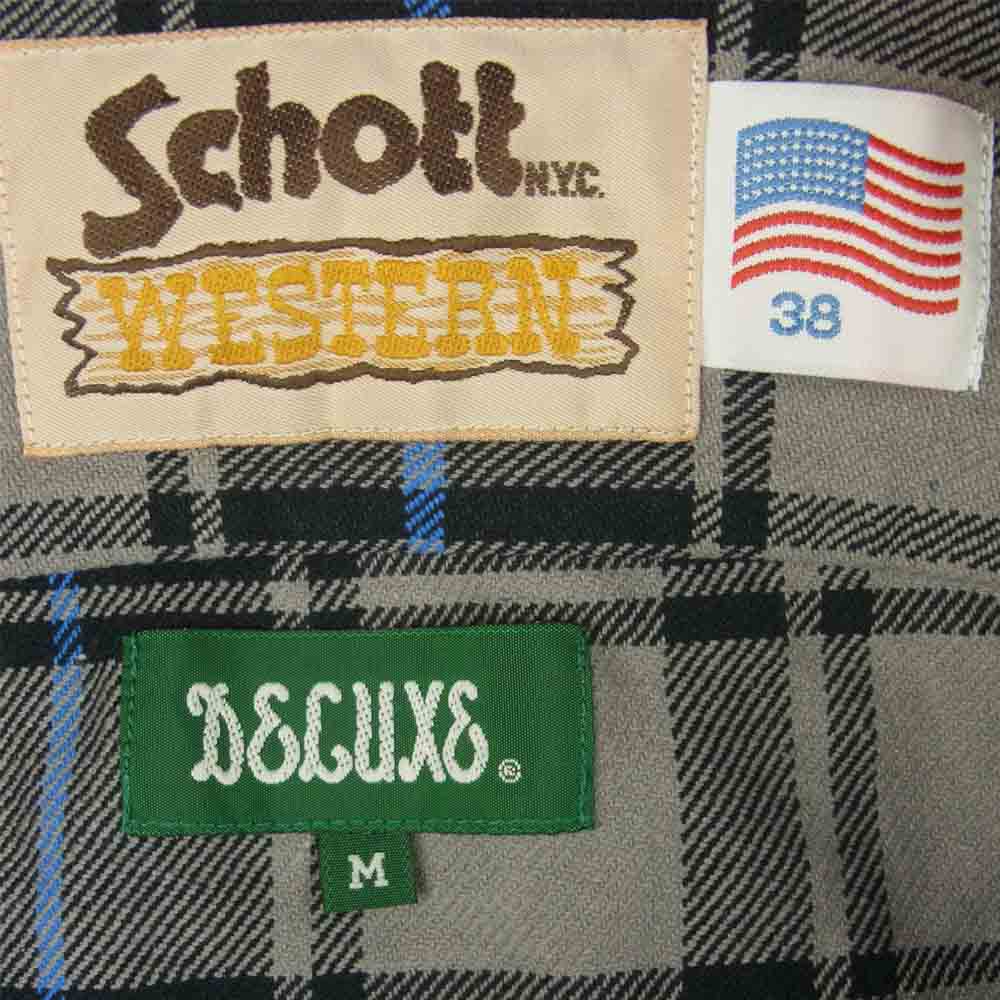 DELUXE デラックス SCHOTT ショット ヘビーネル 長袖 チェック シャツ コットン 中国製 グレー系 M【中古】