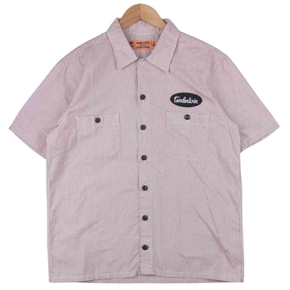 TENDERLOIN テンダーロイン T-STRIPE WORK SHT S/S ストライプ 半袖 ワーク シャツ コットン 日本製 レッド系 ホワイト系【中古】