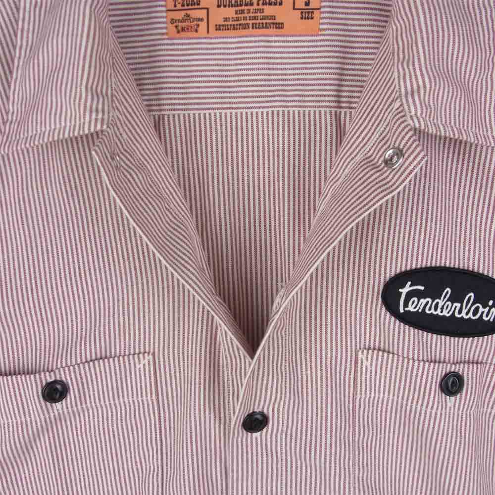 TENDERLOIN テンダーロイン T-STRIPE WORK SHT S/S ストライプ 半袖 ワーク シャツ コットン 日本製 レッド系 ホワイト系【中古】