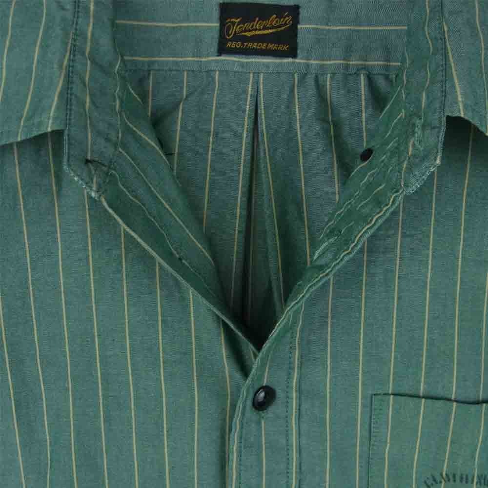 TENDERLOIN テンダーロイン T-STRIPE WORK SHT S/S ストライプ ワーク 半袖 シャツ 日本製 グリーン系 S【中古】