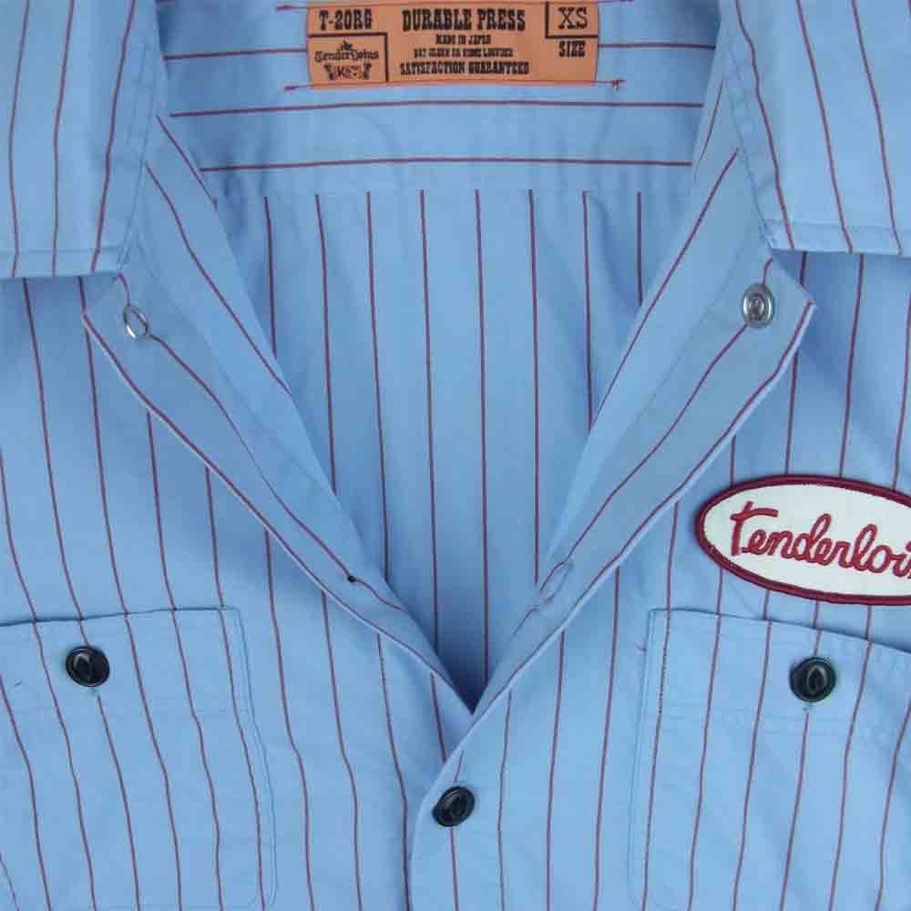 TENDERLOIN テンダーロイン T-STRIPE WORK SHT L/S ストライプ 長袖 ワーク シャツ ライトブルー系 XS【中古】