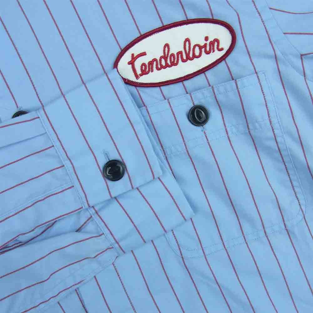 TENDERLOIN テンダーロイン T-STRIPE WORK SHT L/S ストライプ 長袖 ワーク シャツ ライトブルー系 XS【中古】