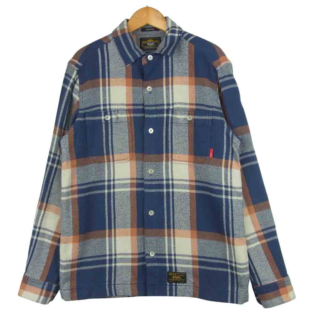 WTAPS ダブルタップス 122gwdt-shm04 UNION L/S SHRTS COTTON TEXTILE 長袖 シャツ ネイビー系 オレンジ系 S【中古】