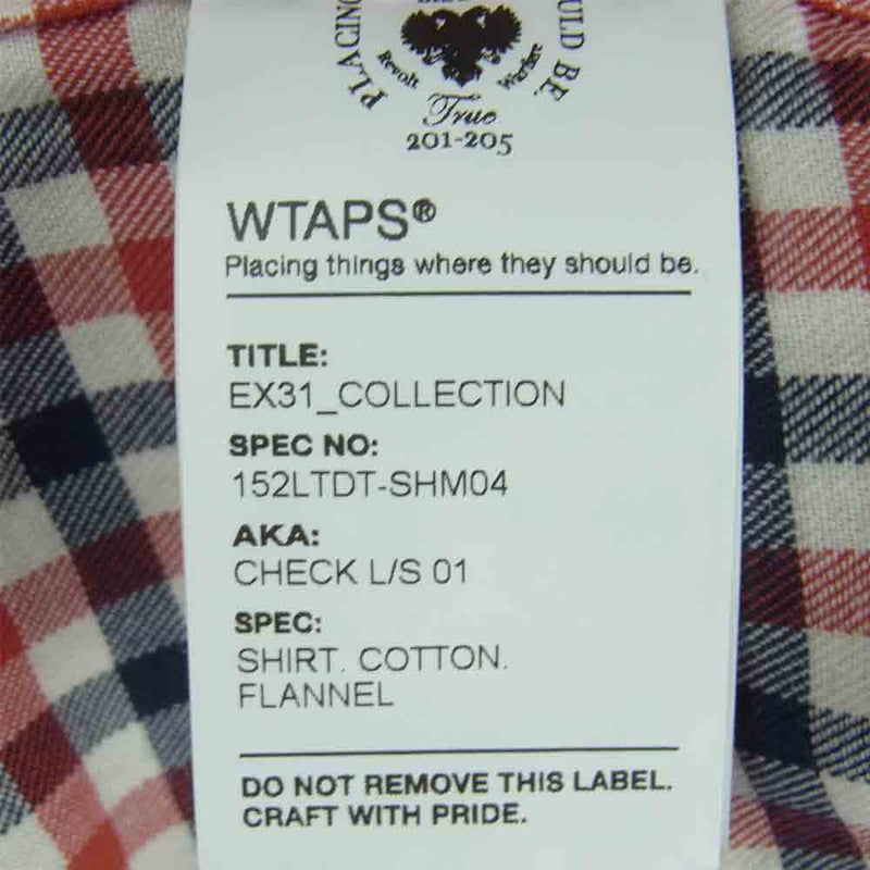 WTAPS ダブルタップス 15aw 152ltdt-shm04 CHECK L/S 01 SHIRT 長袖 シャツ レッド系 S【中古】