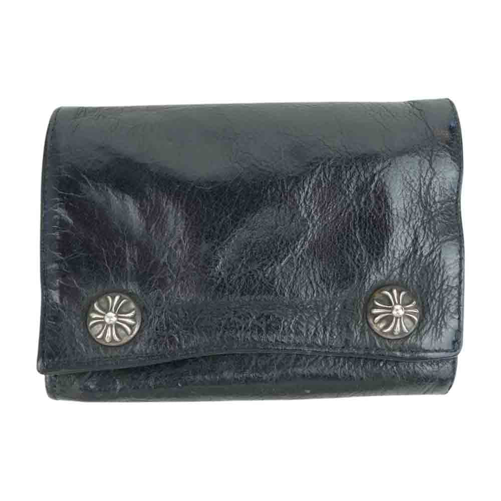 CHROME HEARTS クロムハーツ（原本無） 3 FOLD フォールド クロスボールボタン ウォレット ブラック系【中古】