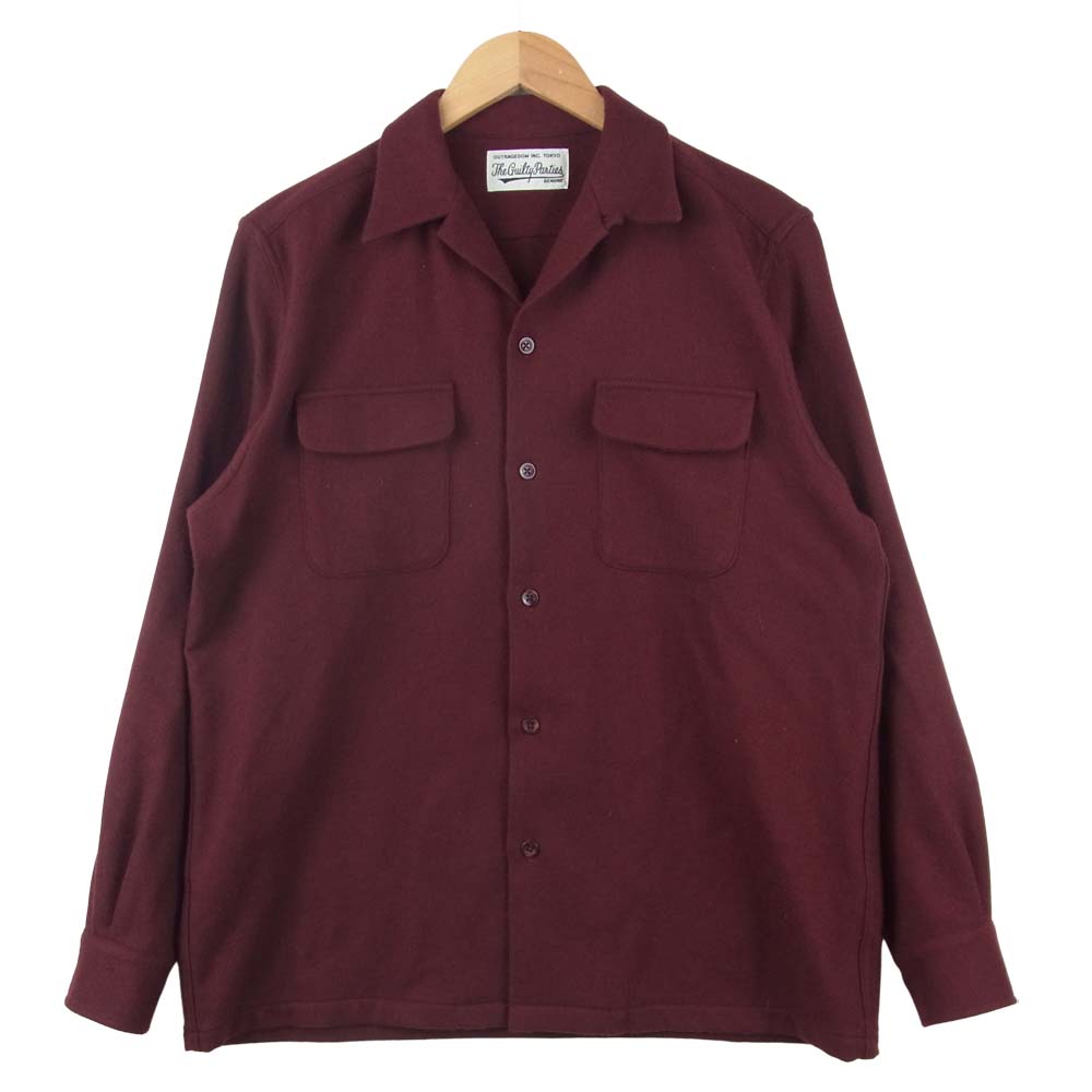 WACKO MARIA ワコマリア オープンカラー 長袖 シャツ ウール 日本製 ワインレッド系 M【中古】