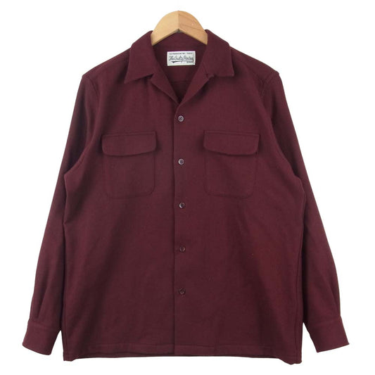 WACKO MARIA ワコマリア オープンカラー 長袖 シャツ ウール 日本製 ワインレッド系 M【中古】