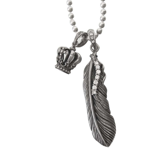 ライオンハート フェザー クラウン ペンダント トップ シルバー ネックレス シルバー系【中古】