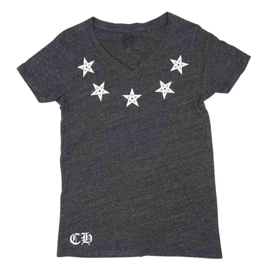 CHROME HEARTS クロムハーツ（原本無） 国内正規品 スター プリント Vネック Tee 半袖 Tシャツ ダークグレー系【中古】