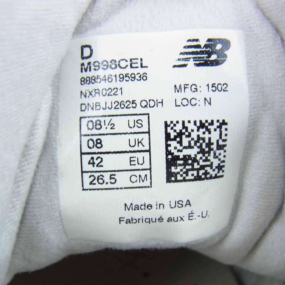 NEW BALANCE ニューバランス M998CEL USA製 ローカット スニーカー ランニング シューズ グレー系 26.5㎝【美品】【中古】