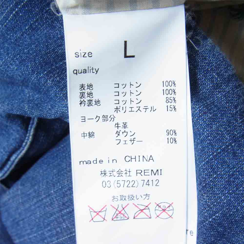 REMI RELIEF レミレリーフ レザー 切替 デニム ダウンベスト ダウン インディゴブルー系 L【中古】