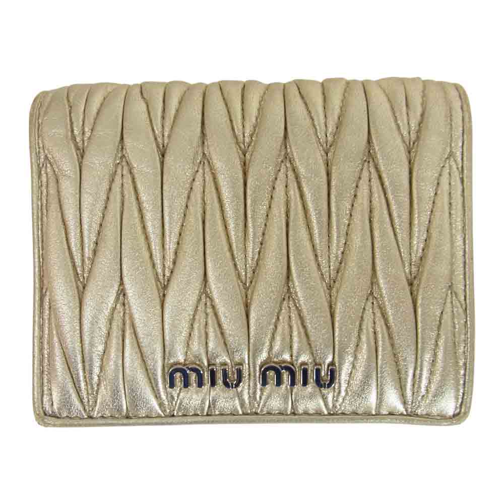 MIUMIU ミュウミュウ 5MV204 MATELASSE LEATHER WALLET マテラッセ 二つ折り財布 コンパクトウォレット ゴールド系【中古】