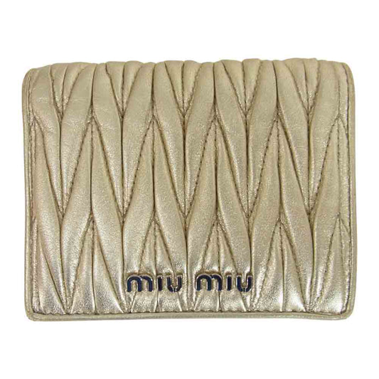 MIUMIU ミュウミュウ 5MV204 MATELASSE LEATHER WALLET マテラッセ 二つ折り財布 コンパクトウォレット ゴールド系【中古】