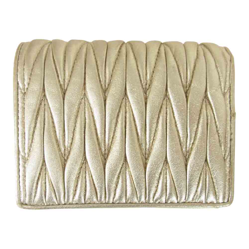 MIUMIU ミュウミュウ 5MV204 MATELASSE LEATHER WALLET マテラッセ 二つ折り財布 コンパクトウォレット ゴールド系【中古】