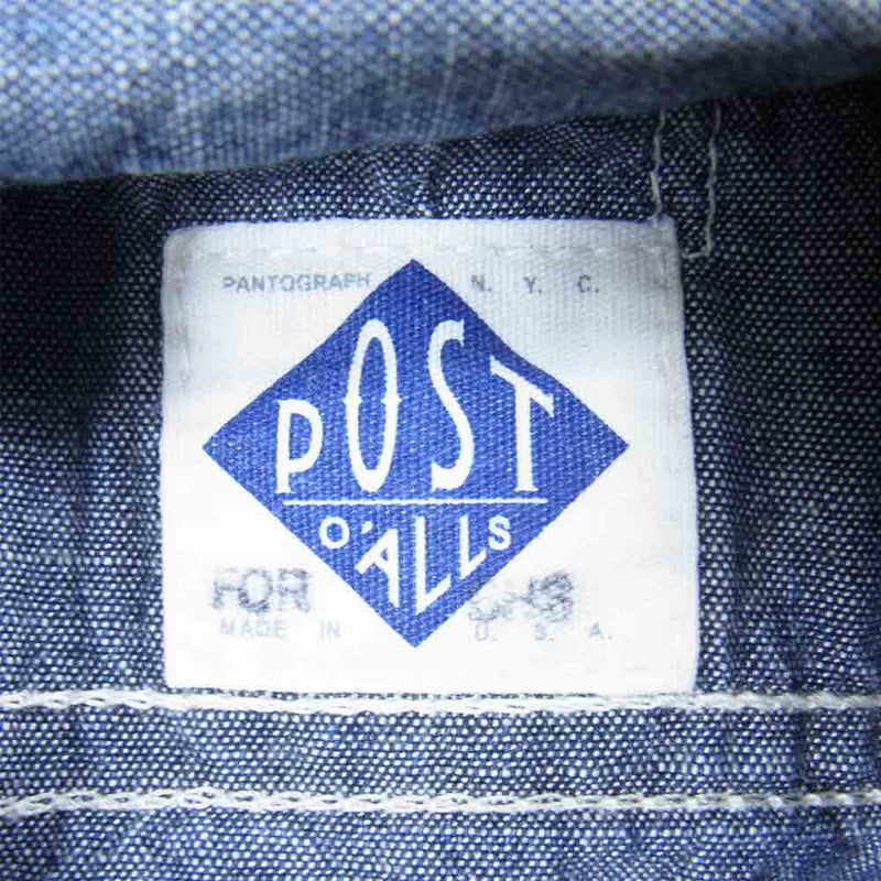POST OVERALLS ポストオーバーオールズ シャンブレー シャツ USA製 長袖 ボタン 灰紺系 表記無し【中古】