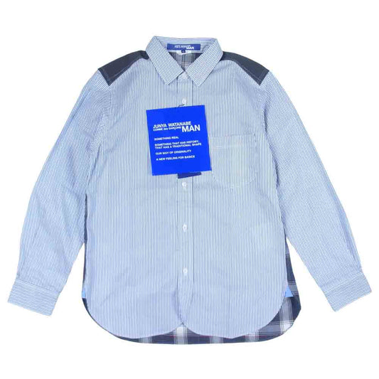 JUNYA WATANABE COMME des GARCONS MAN ジュンヤワタナベコムデギャルソンマン 21SS WG-B019 綿ストライプ 綿チェック ナイロンオックス 長袖 シャツ ネイビー系 XS【新古品】【未使用】【中古】