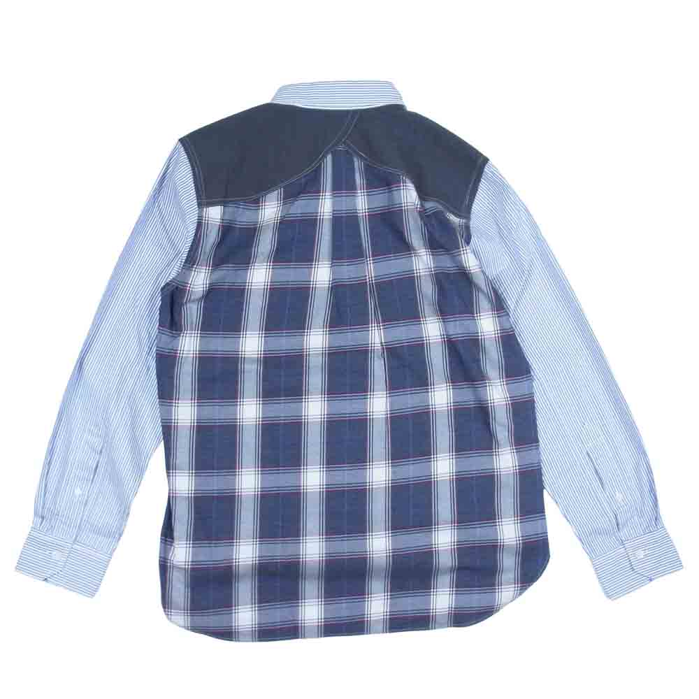 JUNYA WATANABE COMME des GARCONS MAN ジュンヤワタナベコムデギャルソンマン 21SS WG-B019 綿ストライプ 綿チェック ナイロンオックス 長袖 シャツ ネイビー系 XS【新古品】【未使用】【中古】