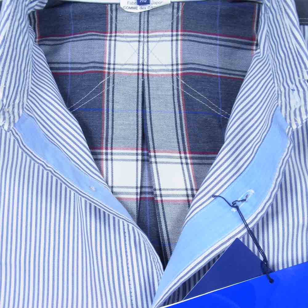JUNYA WATANABE COMME des GARCONS MAN ジュンヤワタナベコムデギャルソンマン 21SS WG-B019 綿ストライプ 綿チェック ナイロンオックス 長袖 シャツ ネイビー系 XS【新古品】【未使用】【中古】
