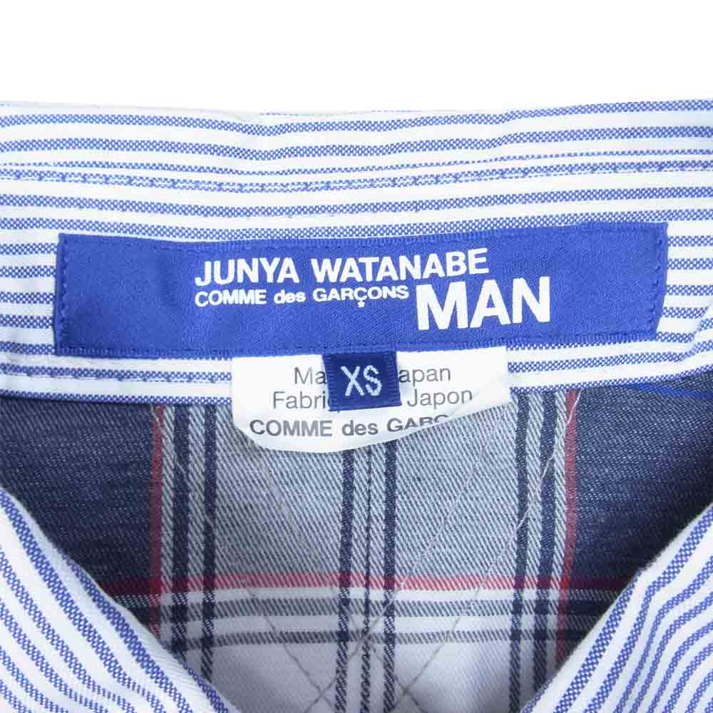 JUNYA WATANABE COMME des GARCONS MAN ジュンヤワタナベコムデギャルソンマン 21SS WG-B019 綿ストライプ 綿チェック ナイロンオックス 長袖 シャツ ネイビー系 XS【新古品】【未使用】【中古】