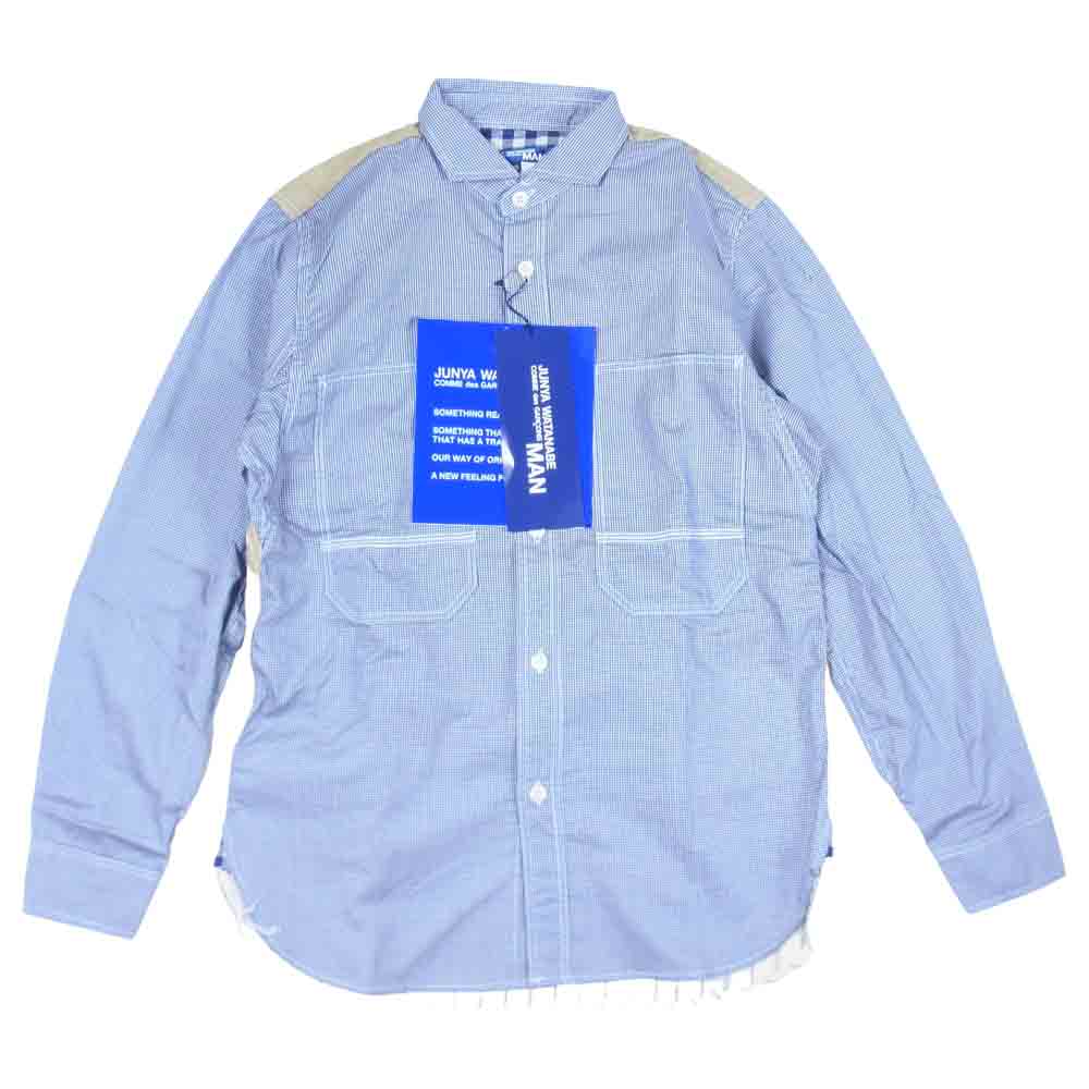 JUNYA WATANABE COMME des GARCONS MAN ジュンヤワタナベコムデギャルソンマン 21SS WG-B037 綿チェック 綿ラミーサテン 綿ストライプ 長袖 シャツ ブルー系 XS【新古品】【未使用】【中古】
