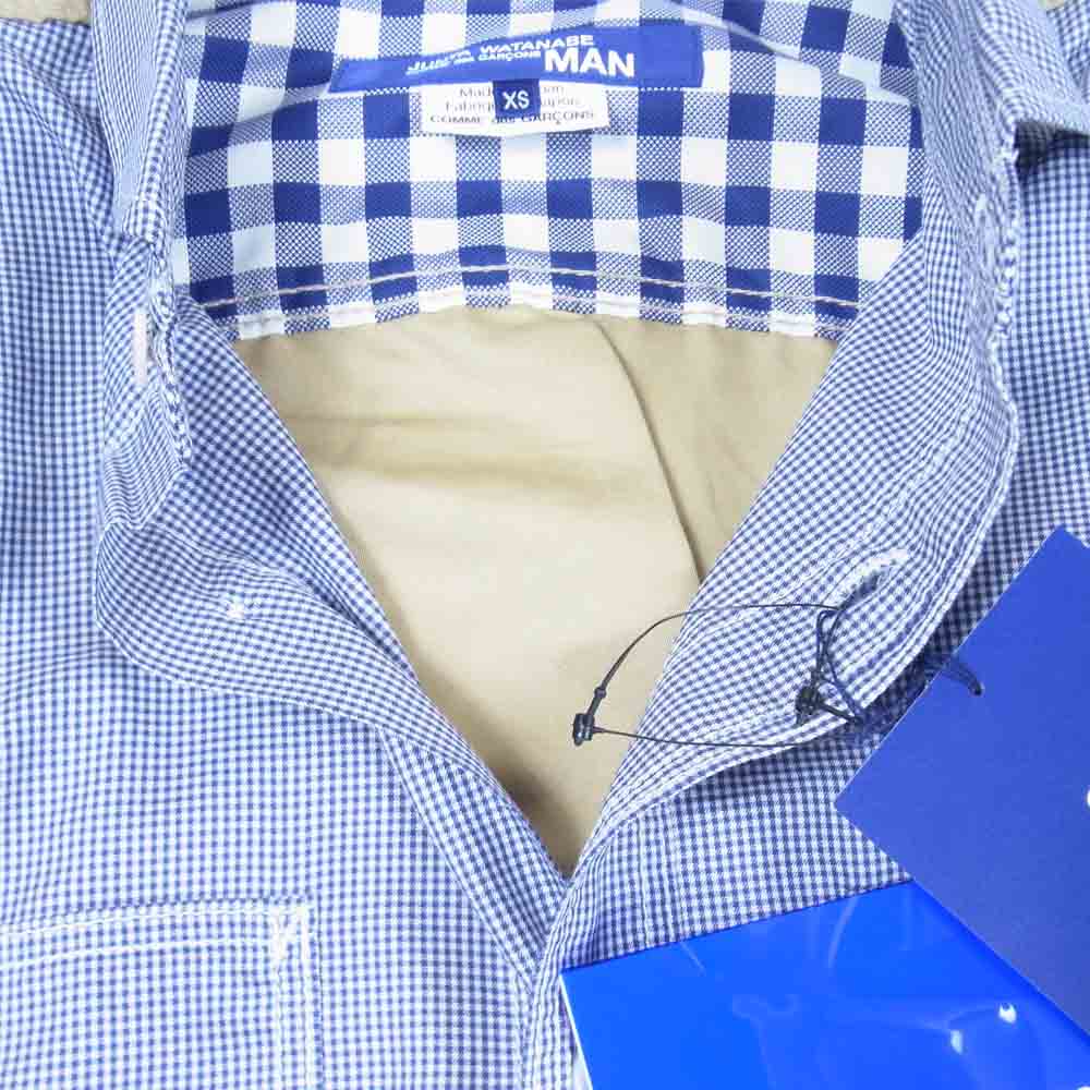 JUNYA WATANABE COMME des GARCONS MAN ジュンヤワタナベコムデギャルソンマン 21SS WG-B037 綿チェック 綿ラミーサテン 綿ストライプ 長袖 シャツ ブルー系 XS【新古品】【未使用】【中古】