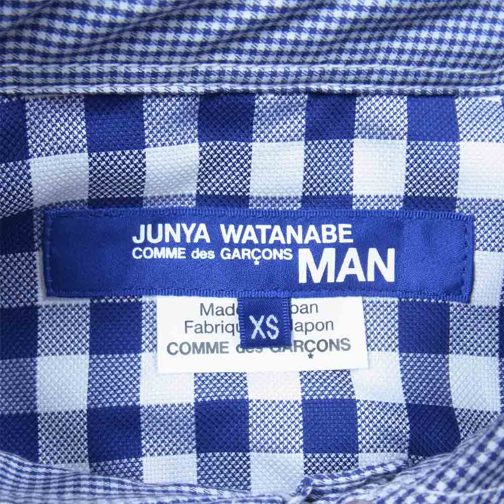 JUNYA WATANABE COMME des GARCONS MAN ジュンヤワタナベコムデギャルソンマン 21SS WG-B037 綿チェック 綿ラミーサテン 綿ストライプ 長袖 シャツ ブルー系 XS【新古品】【未使用】【中古】