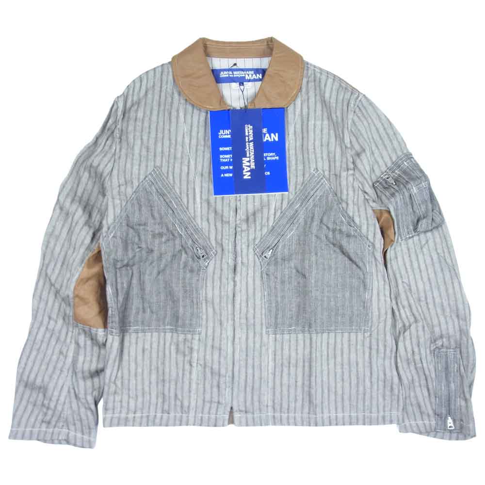 JUNYA WATANABE COMME des GARCONS MAN ジュンヤワタナベコムデギャルソンマン 21SS WG-J036 リネン レーヨン ストライプ ジャケット ベージュグレー系 L【新古品】【未使用】【中古】