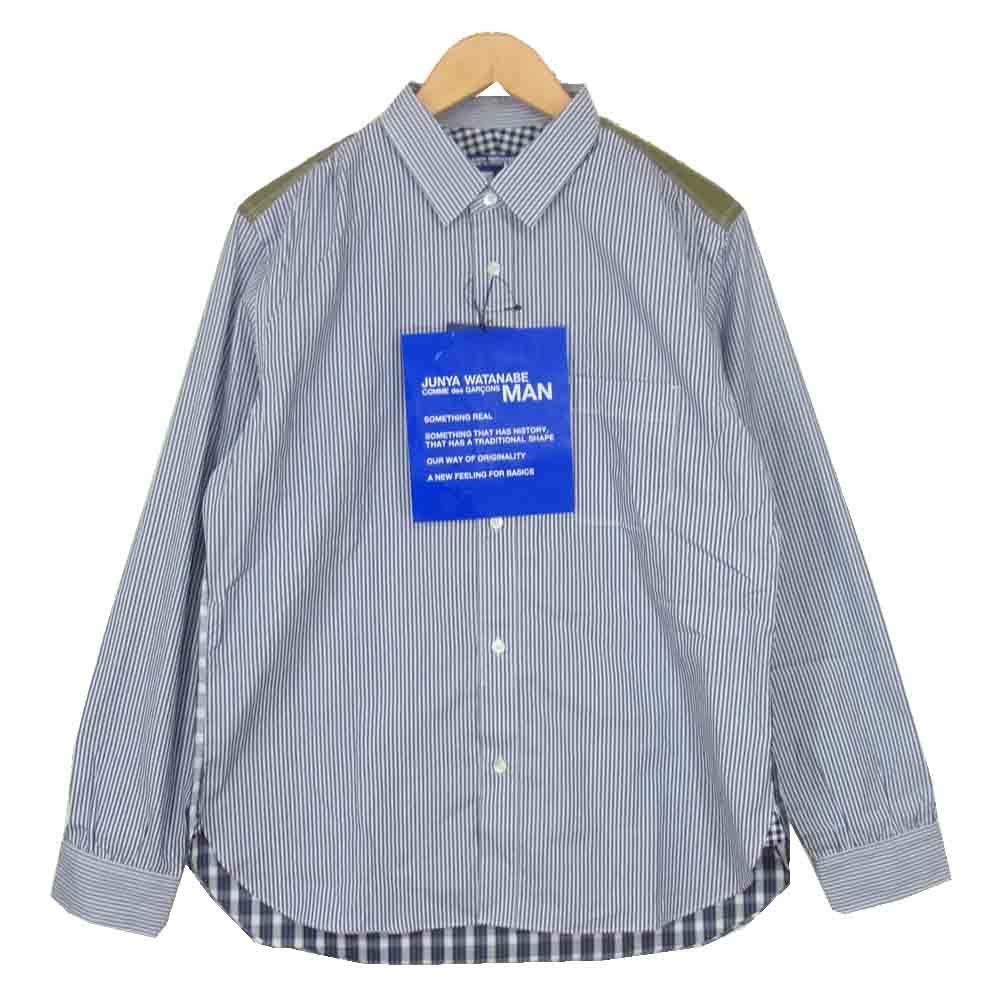 JUNYA WATANABE COMME des GARCONS MAN ジュンヤワタナベコムデギャルソンマン WG-B030 切替 ストライプ シャツ ブルー系 M【新古品】【未使用】【中古】