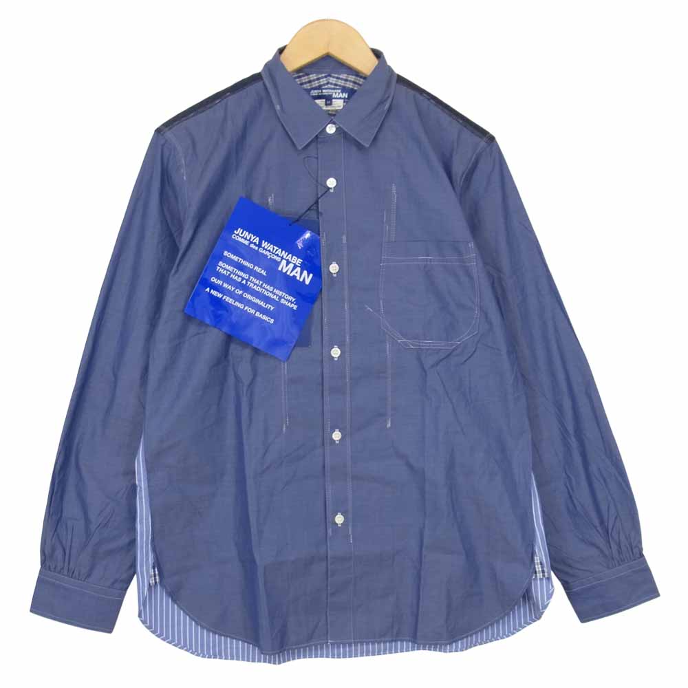 JUNYA WATANABE COMME des GARCONS MAN ジュンヤワタナベコムデギャルソンマン WG-B015 生地 切替 シャツ ブルー系 M【新古品】【未使用】【中古】