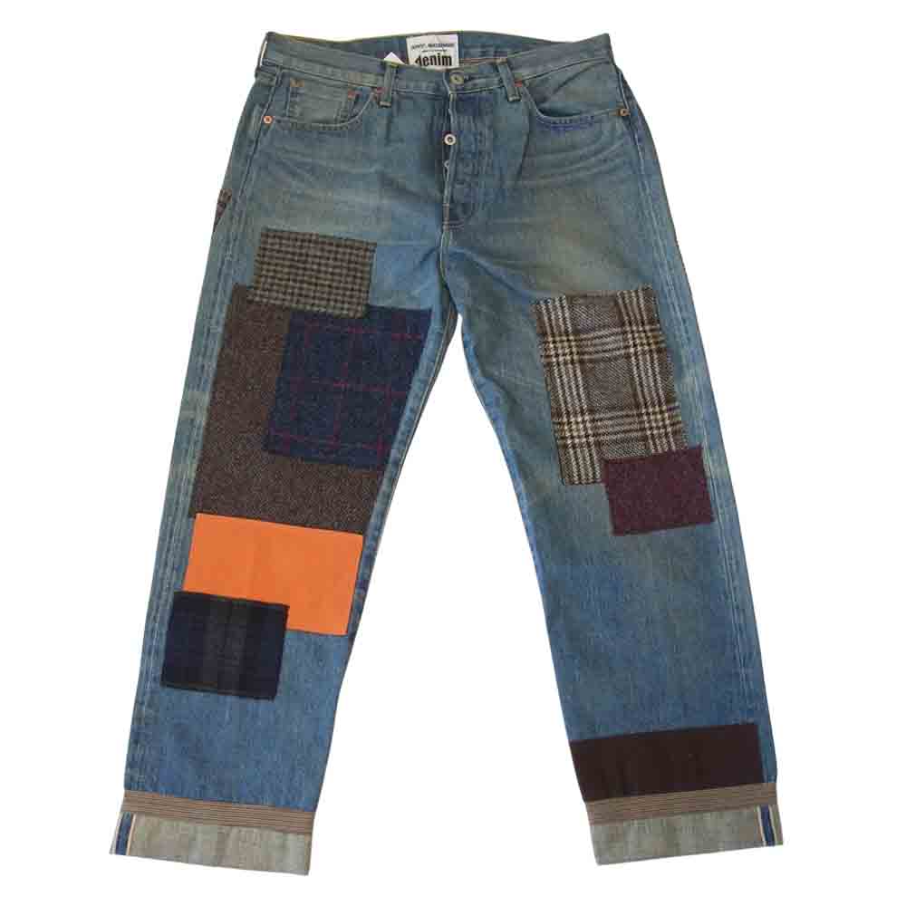 JUNYA WATANABE COMME des GARCONS MAN ジュンヤワタナベコムデギャルソンマン XF-P014 コットン セルビッチ 製品加工 パッチワーク デニム パンツ インディゴブルー系 L【新古品】【未使用】【中古】