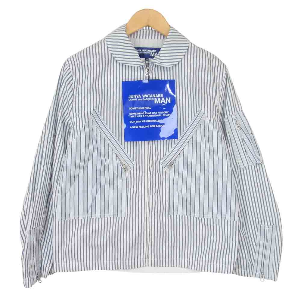 JUNYA WATANABE COMME des GARCONS MAN ジュンヤワタナベコムデギャルソンマン WG-J033 コットンポプリン ストライプ ジップ ジャケット ブルー系 XS【新古品】【未使用】【中古】