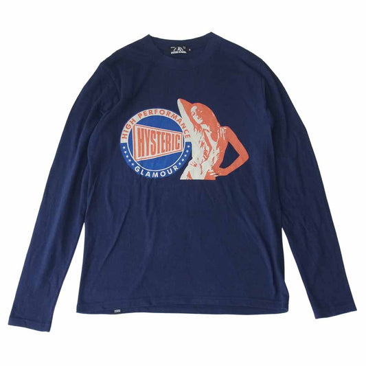 HYSTERIC GLAMOUR ヒステリックグラマー HIGH PERFORMANCE ロゴ ガール プリント 長袖 カットソー ネイビー ネイビー系 S【美品】【中古】