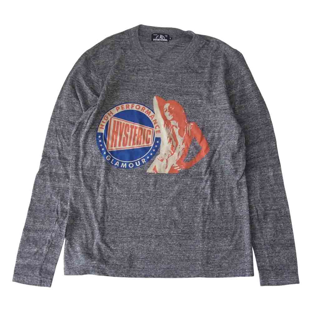 HYSTERIC GLAMOUR ヒステリックグラマー HIGH PERFORMANCE ロゴ ガール プリント 長袖 カットソー グレー グレー系 S【美品】【中古】