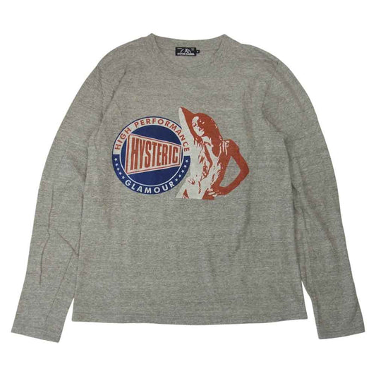 HYSTERIC GLAMOUR ヒステリックグラマー HIGH PERFORMANCE ロゴ ガール プリント 長袖 カットソー ライトグレー グレー系 S【美品】【中古】