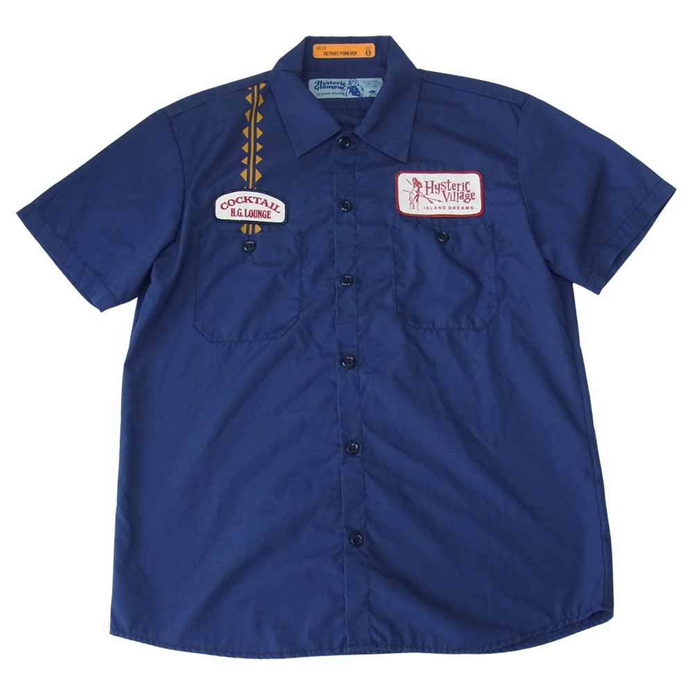 HYSTERIC GLAMOUR ヒステリックグラマー 02172AH08 HYS VILLAGE 半袖 エンジニア シャツ ネイビー系 S【美品】【中古】