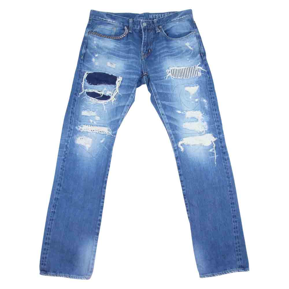 HYSTERIC GLAMOUR ヒステリックグラマー 02191AP19 RSM加工 デニム スリム ストレート パンツ インディゴブルー系 32【中古】