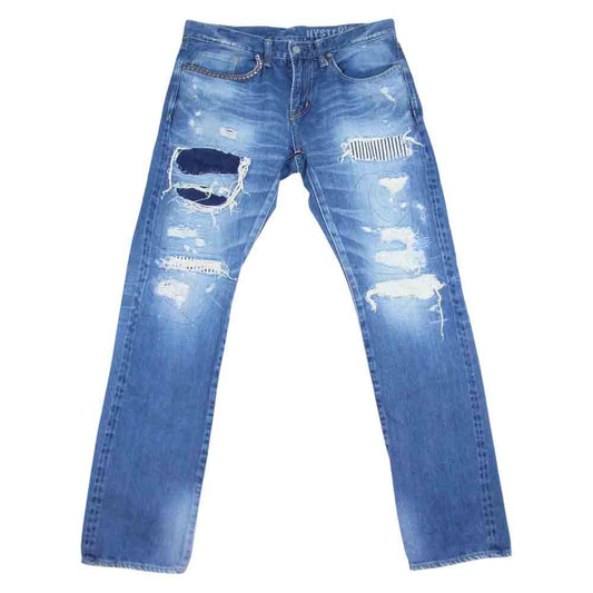 HYSTERIC GLAMOUR ヒステリックグラマー 02191AP19 RSM加工 デニム スリム ストレート パンツ インディゴブルー系 32【中古】