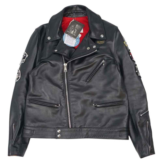 HYSTERIC GLAMOUR ヒステリックグラマー 0201LB02 × LEWIS LEATHERS ルイスレザー バックスカル サイクロン ダブルライダース ブラック系 L【新古品】【未使用】【中古】