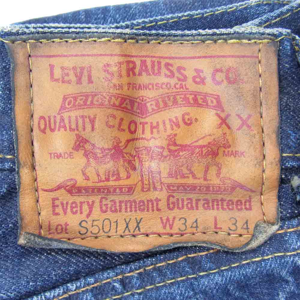 Levi's リーバイス 44501-0128 米国製 BIGE ボタン裏刻印554 月桂樹 S501XX デニム パンツ インディゴブルー系 34【中古】