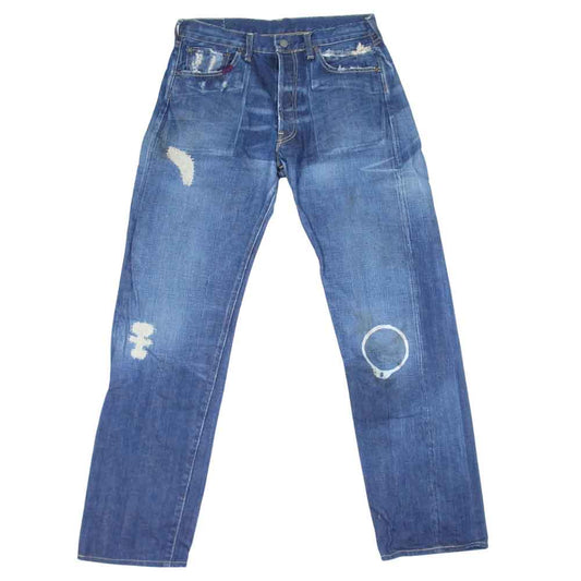 Levi's リーバイス 66501-0085 復刻 LVC BIGE 66モデル ペイント ステッチ 加工 デニム パンツ インディゴブルー系 34【中古】