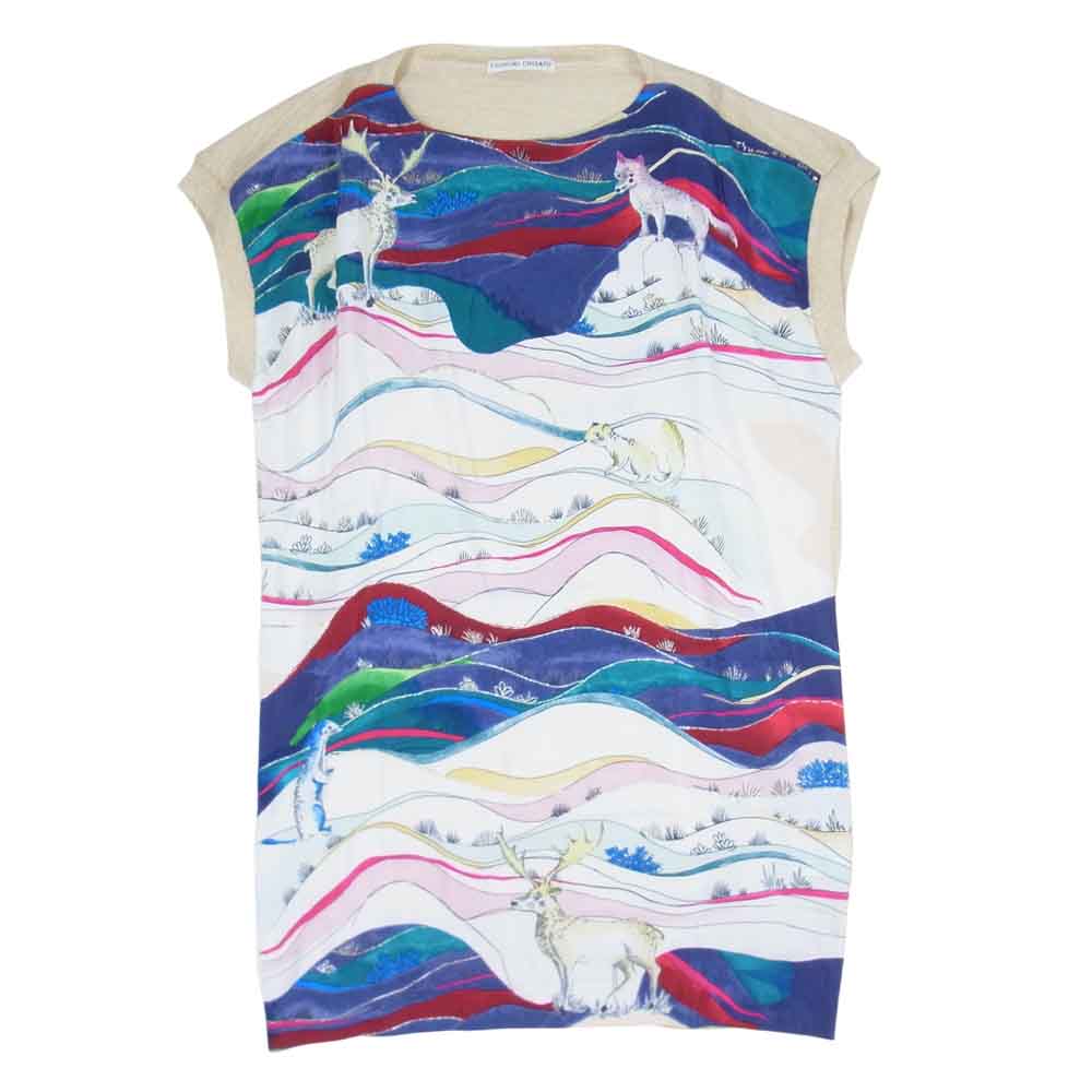 TSUMORI CHISATO ツモリチサト TC23FH958 シルク100%×ウールニット切替 アニマル プリント ワンピース 青系×ベージュ 2【中古】