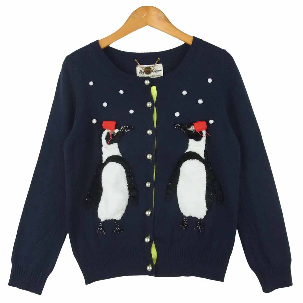 MUVEIL ミュベール 11AW MA13KCD008 penguin ペンギン パール釦 ニット カーディガン ネイビー系 free【極上美品】【中古】